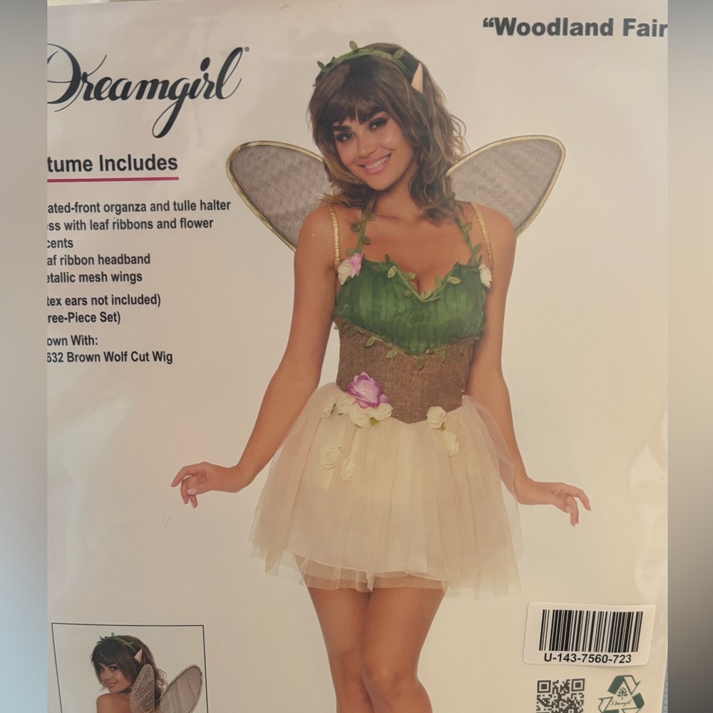 Fairy Costume Dress with Green and Cream Accents